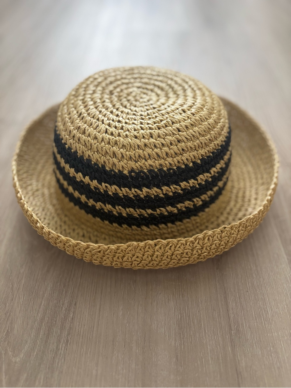 Straw Sun Hat with Black Stripes